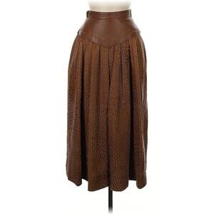 VTG Lillie Rubin 100% Brown Leather Corset Midi Skirt 6